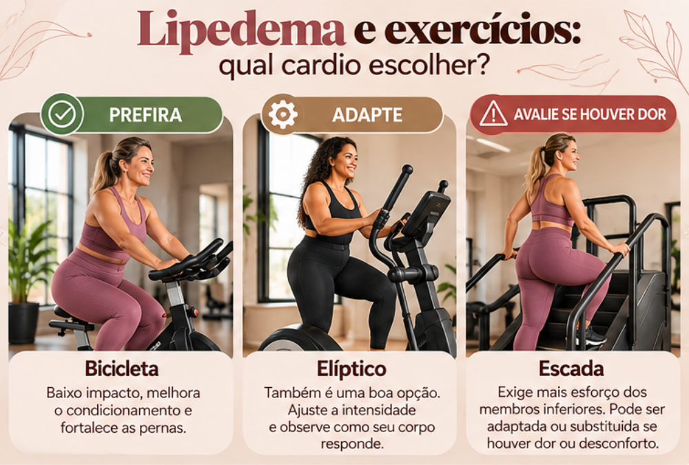 Comparação entre bicicleta ergométrica, elíptico e escada para mulheres com lipedema.