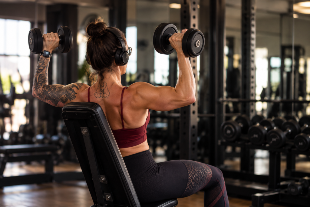 Ana Paula Schroeder da Silva praticando musculação para fortalecer os músculos e melhorar a composição corporal