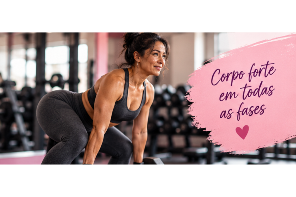 Imagem atual: Mulher adulta realizando exercício de força com halteres para fortalecer a musculatura.